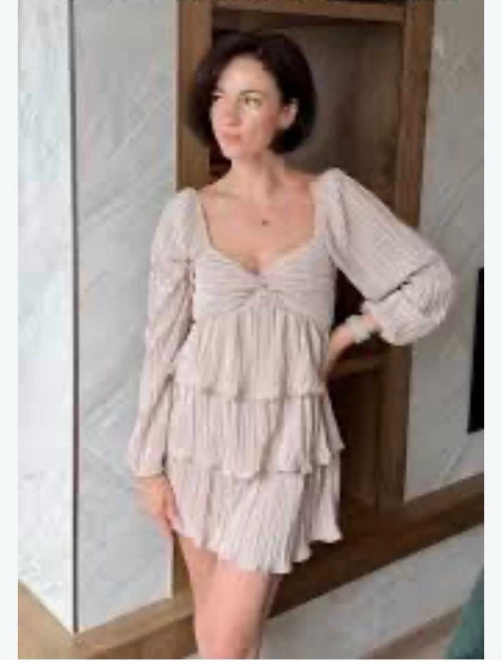 Lush Light Beige Striped Tiered Mini Dress